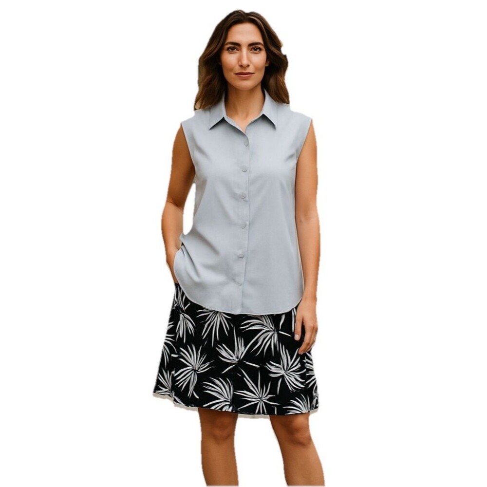 Eddie Bauer Womens X-Large Stretch Gray Button Front Sleeveless Tech Shirt New